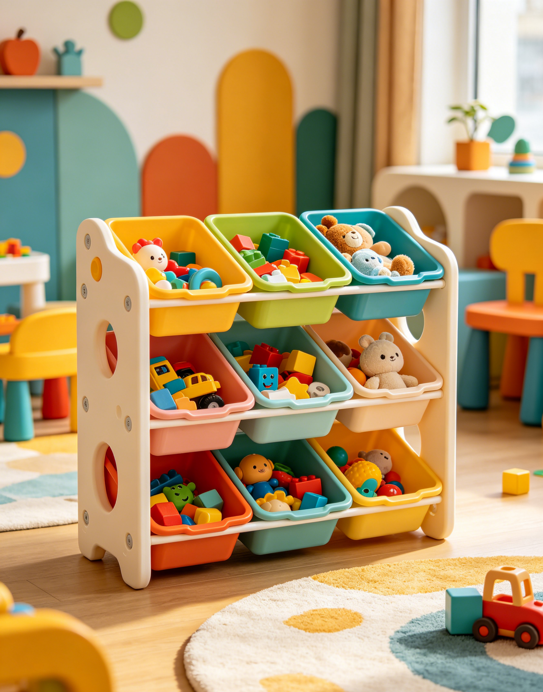 Multi-Bin Kids Toy Organizer Rack